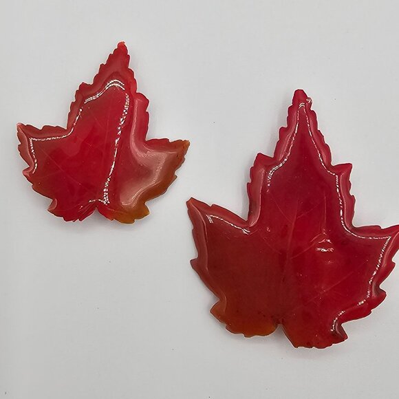 VTG 2PC Brooch Set Orange Red Gold Enamel Painted Maple Leaf Canadian Botanical - Picture 2 of 8